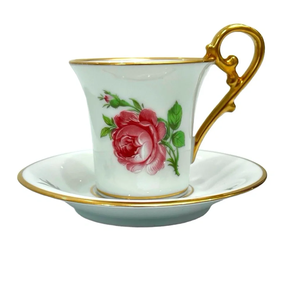 AK KAISER FLORAL DEMITASSE CUPS & SAUCERS - SET OF 3 #1531Circa 1950s-70s